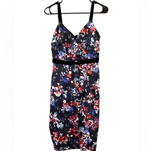 Guess‎ Navy Black Dark Floral velvet trim Dress 4 Whimsigoth Y2K Fairy Romantic